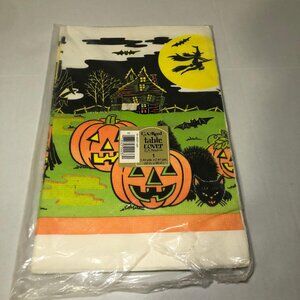 Vintage Halloween Paper Table Cover Black Cat Pumpkins Bats Full Moon Witch NEW